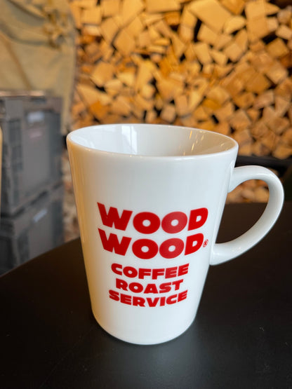WoodWood オリジナルマグカップ｜美濃焼 三角マグ（ロゴレッド）日常の一杯を、ちょっと特別に。